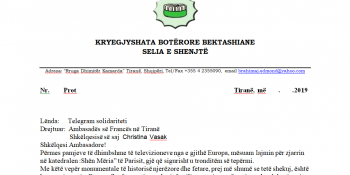 Telegram of solidarity Addressed to: Embassy of France in Tirana, Her Excellency Christina Vasak