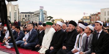 Muslim believers celebrate the feast of Eid al-Fitr