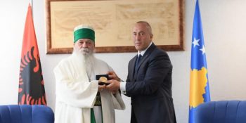 Awarding the medal “Gjergj Kastrioti – Skënderbeu” to the Grandfather of the Bektashi World Headquarters, His Holiness Haxhi Dede Edmond Brahimaj by Mr. Ramush Haradinaj