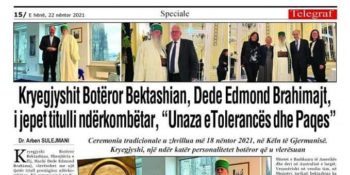 “Telegraf” newspaper – Bektashi World Leader, Dede Edmond Brahimaj, was awarded with the international title, “Ring of Tolerance and Peace”